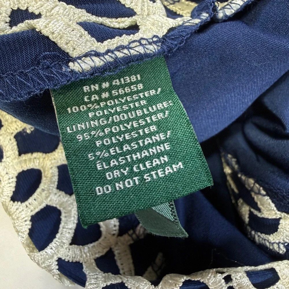 LRL Ralph Lauren Navy & White Crochet Lace Sheath Dress Size 10 Sleeveless